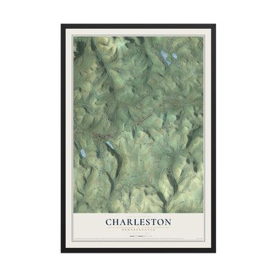 Map of Charleston, Pennsylvania, 12 x 18 inch print in a black wood frame