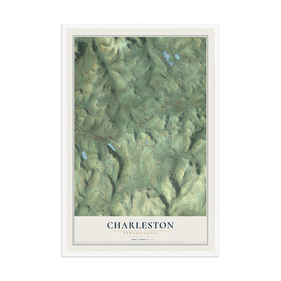 Map of Charleston, Pennsylvania, 12 x 18 inch print in a white wood frame