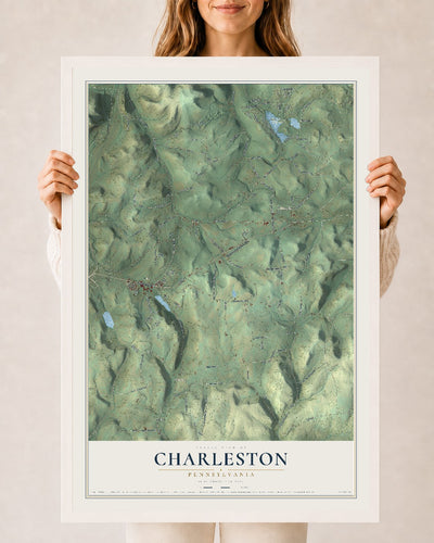 Map of Charleston, Pennsylvania, 24 x 36 inch print in a white wood frame