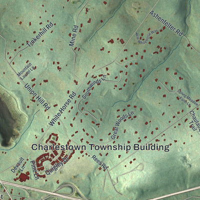 Close-up of the map of Charlestown, Pennsylvania print showing street and building detail