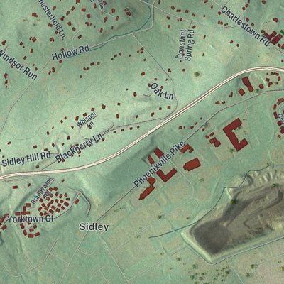 Second close-up of the map of Charlestown, Pennsylvania print showing more streets and buildings