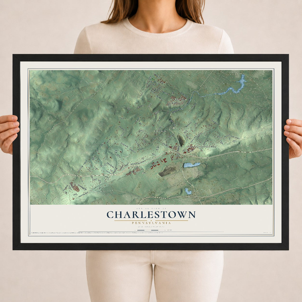 Map of Charlestown, Pennsylvania, 18 x 24 inch print in a black wood frame