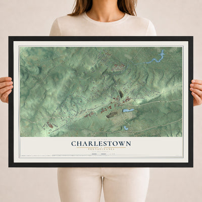 Map of Charlestown, Pennsylvania, 18 x 24 inch print in a black wood frame
