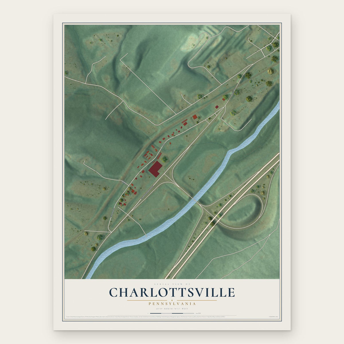 Charlottsville, Pennsylvania map print, the full design