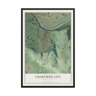 Map of Chartiers City, Pennsylvania, 12 x 18 inch print in a black wood frame