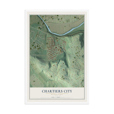 Map of Chartiers City, Pennsylvania, 12 x 18 inch print in a white wood frame