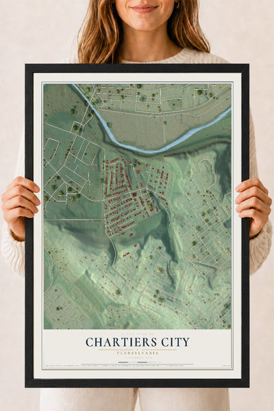Map of Chartiers City, Pennsylvania, 18 x 24 inch print in a black wood frame