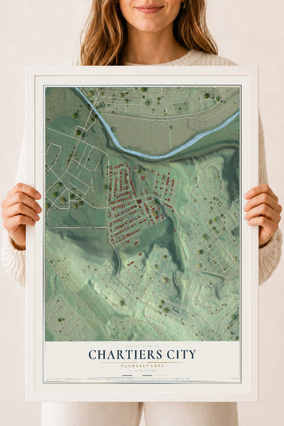Map of Chartiers City, Pennsylvania, 18 x 24 inch print in a white wood frame