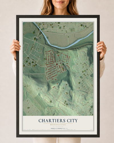 Map of Chartiers City, Pennsylvania, 24 x 36 inch print in a black wood frame