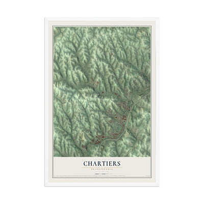 Map of Chartiers, Pennsylvania, 12 x 18 inch print in a white wood frame