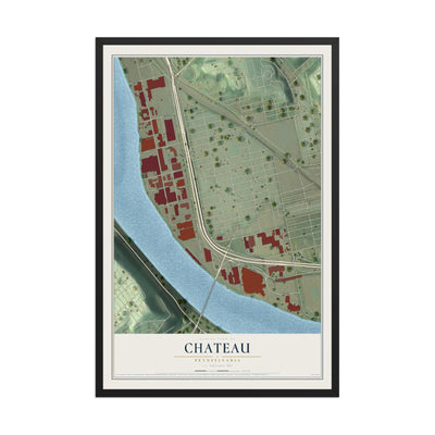 Map of Chateau, Pennsylvania, 12 x 18 inch print in a black wood frame