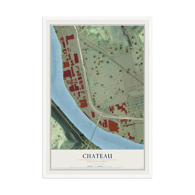 Map of Chateau, Pennsylvania, 12 x 18 inch print in a white wood frame