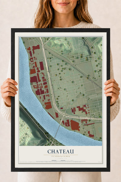 Map of Chateau, Pennsylvania, 18 x 24 inch print in a black wood frame