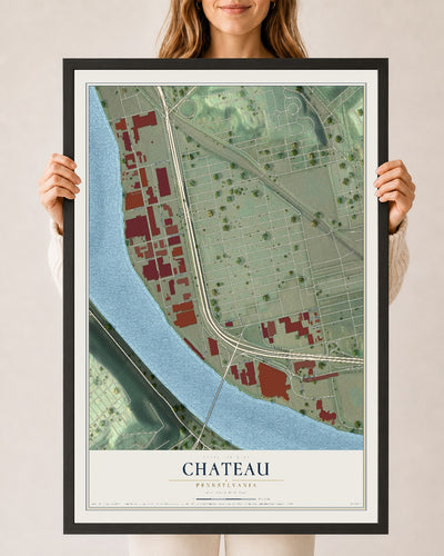 Map of Chateau, Pennsylvania, 24 x 36 inch print in a black wood frame