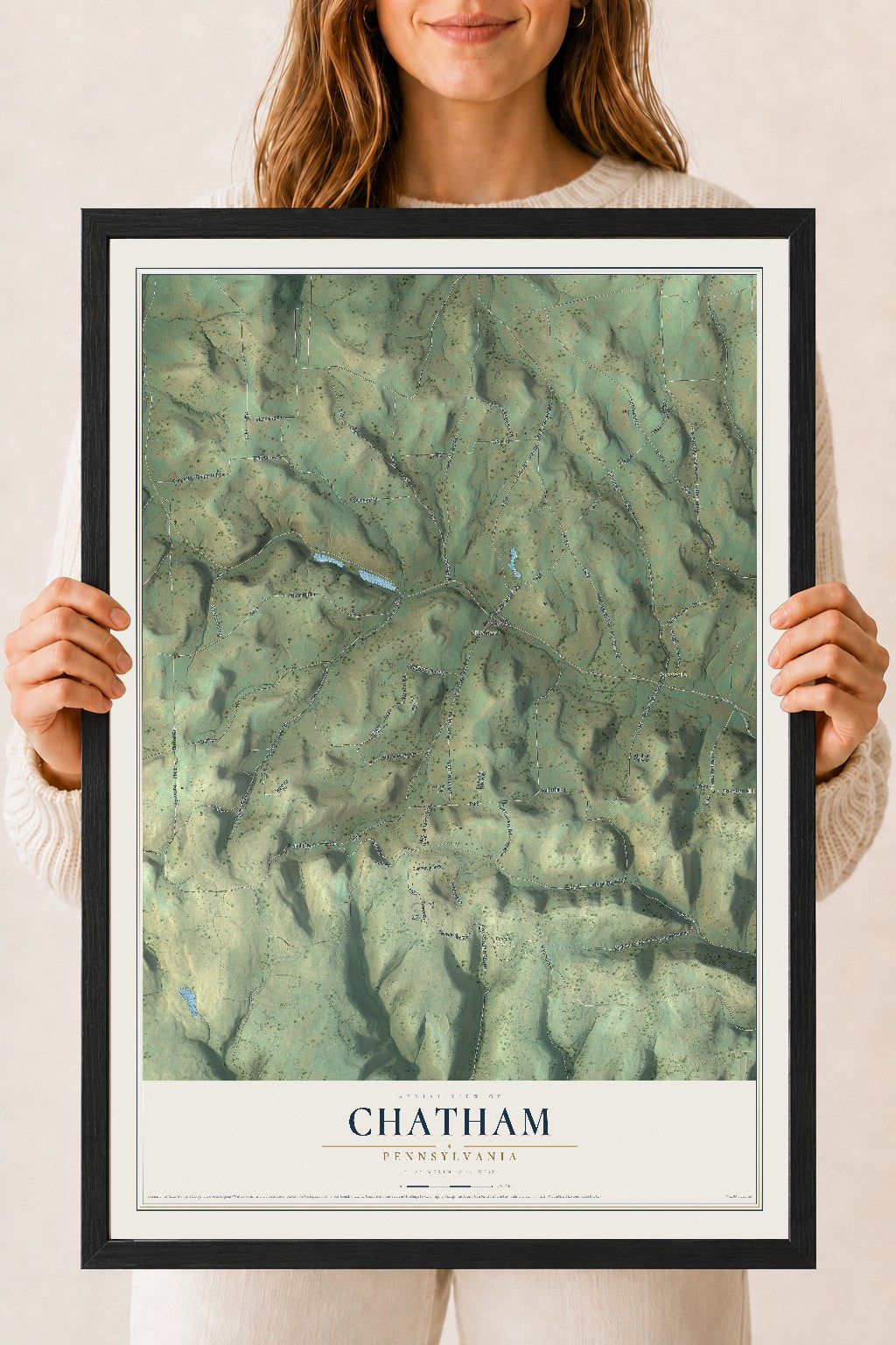 Map of Chatham, Pennsylvania, 18 x 24 inch print in a black wood frame