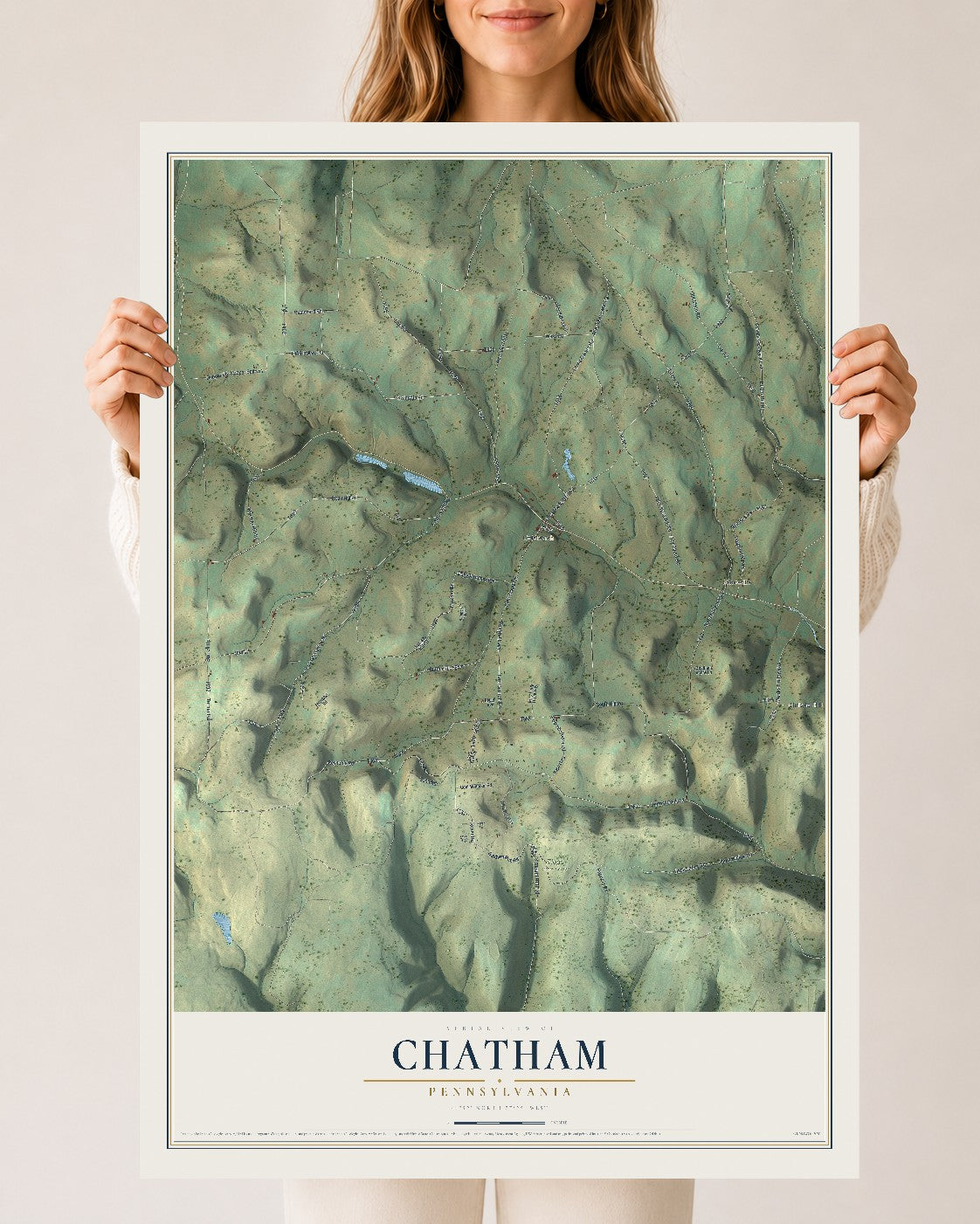 Map of Chatham, Pennsylvania, 24 x 36 inch unframed archival matte print