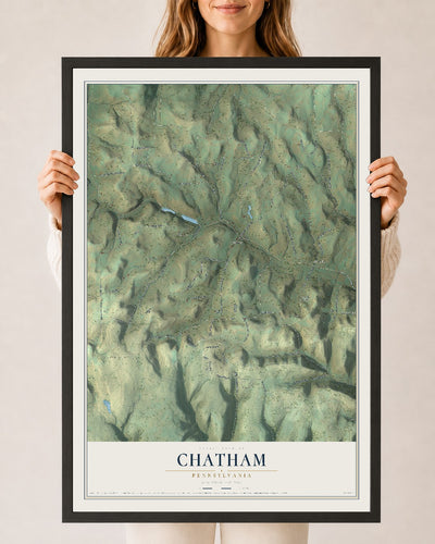 Map of Chatham, Pennsylvania, 24 x 36 inch print in a black wood frame