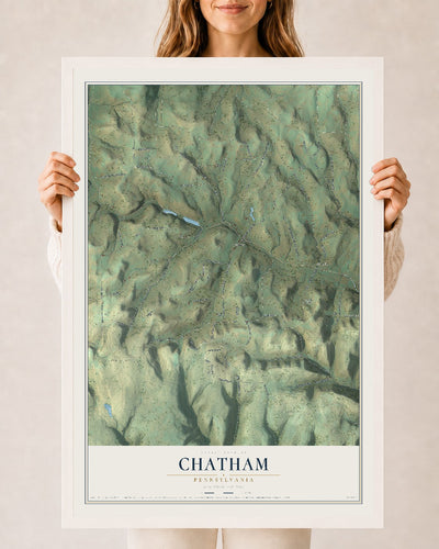 Map of Chatham, Pennsylvania, 24 x 36 inch print in a white wood frame