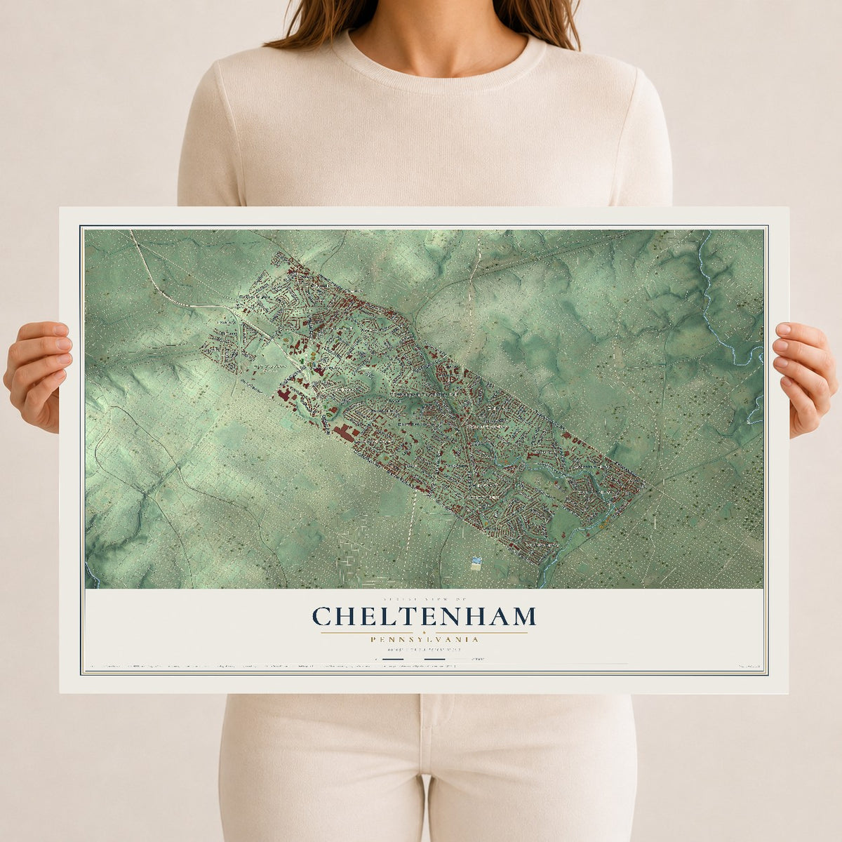 Map of Cheltenham, Pennsylvania, 12 x 18 inch unframed archival matte print