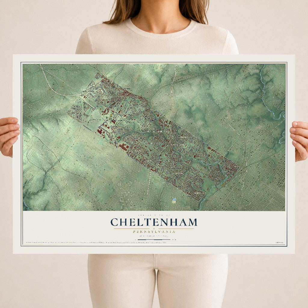 Map of Cheltenham, Pennsylvania, 18 x 24 inch unframed archival matte print