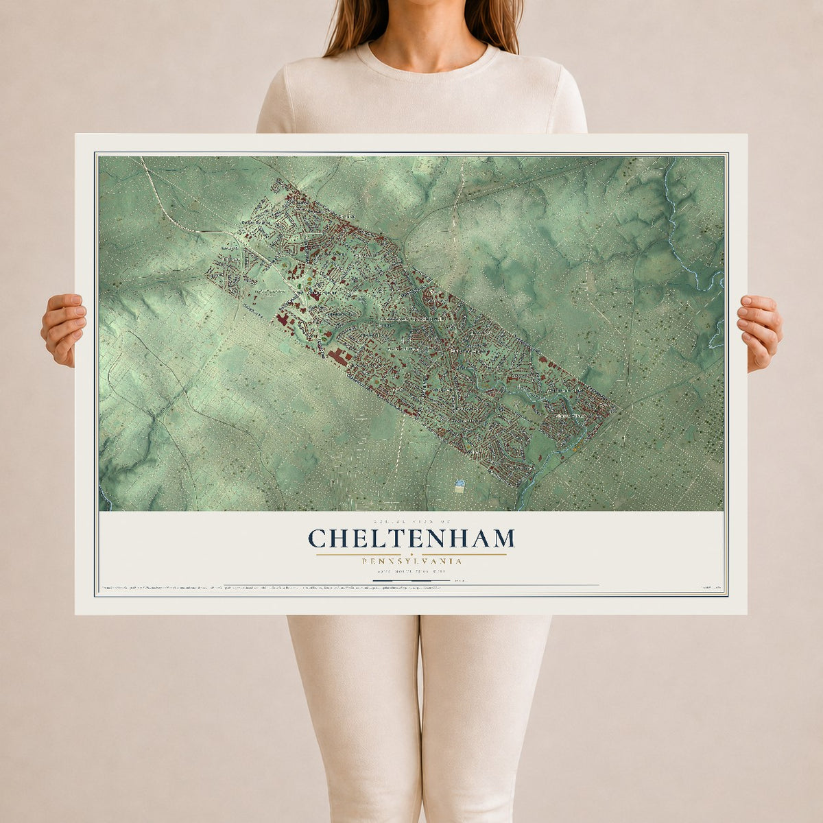 Map of Cheltenham, Pennsylvania, 24 x 36 inch unframed archival matte print
