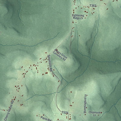 Close-up of the map of Cherry Grove, Pennsylvania print showing street and building detail