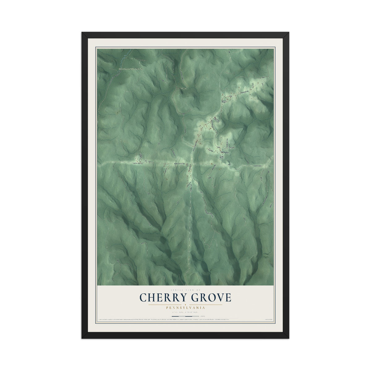 Map of Cherry Grove, Pennsylvania, 12 x 18 inch print in a black wood frame