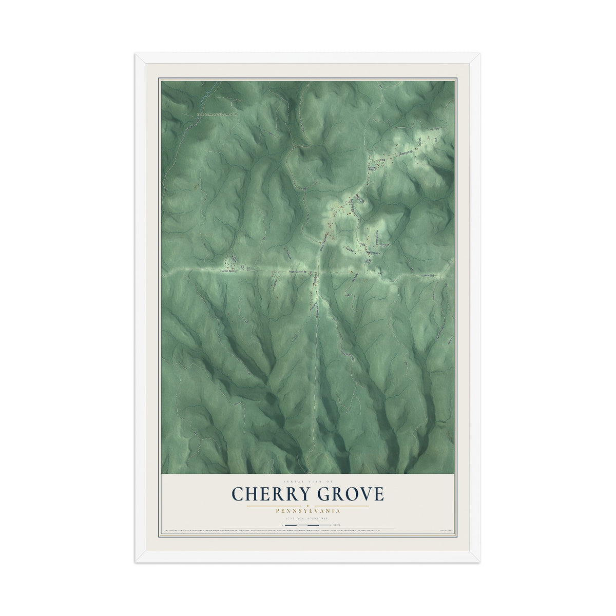 Map of Cherry Grove, Pennsylvania, 12 x 18 inch print in a white wood frame