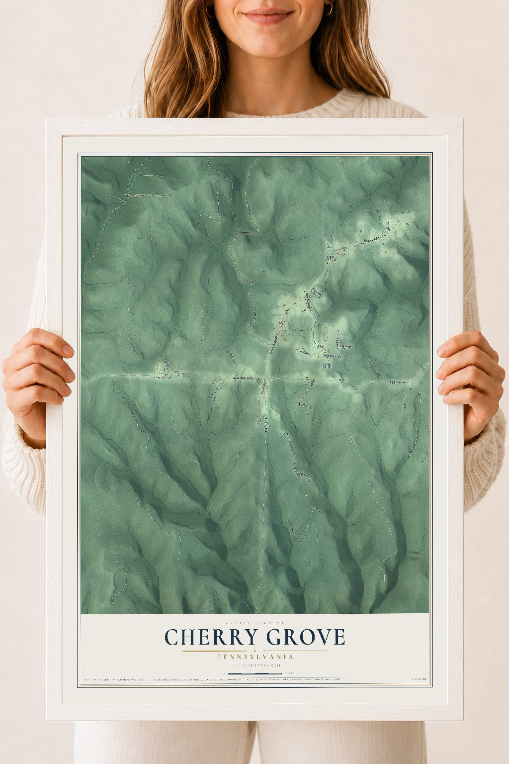 Map of Cherry Grove, Pennsylvania, 18 x 24 inch print in a white wood frame