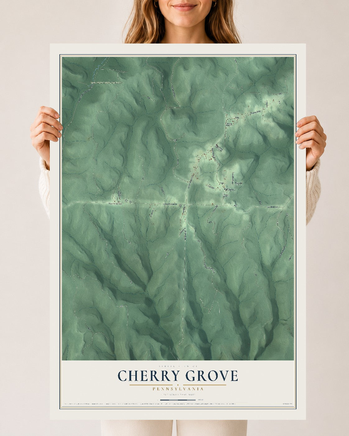 Map of Cherry Grove, Pennsylvania, 24 x 36 inch unframed archival matte print