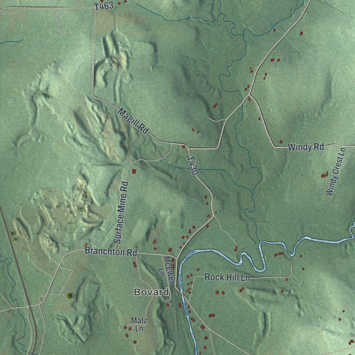 Second close-up of the map of Cherry, Butler County, Pennsylvania print showing more streets and buildings