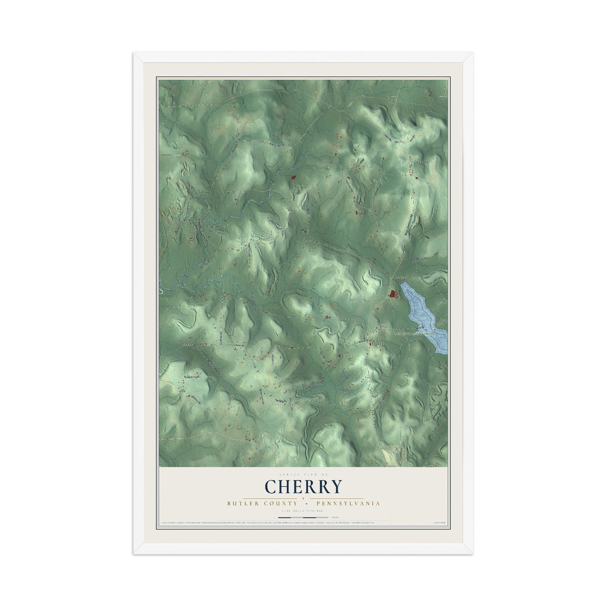 Map of Cherry, Butler County, Pennsylvania, 12 x 18 inch print in a white wood frame
