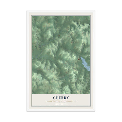 Map of Cherry, Butler County, Pennsylvania, 12 x 18 inch print in a white wood frame