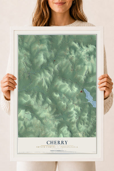 Map of Cherry, Butler County, Pennsylvania, 18 x 24 inch print in a white wood frame