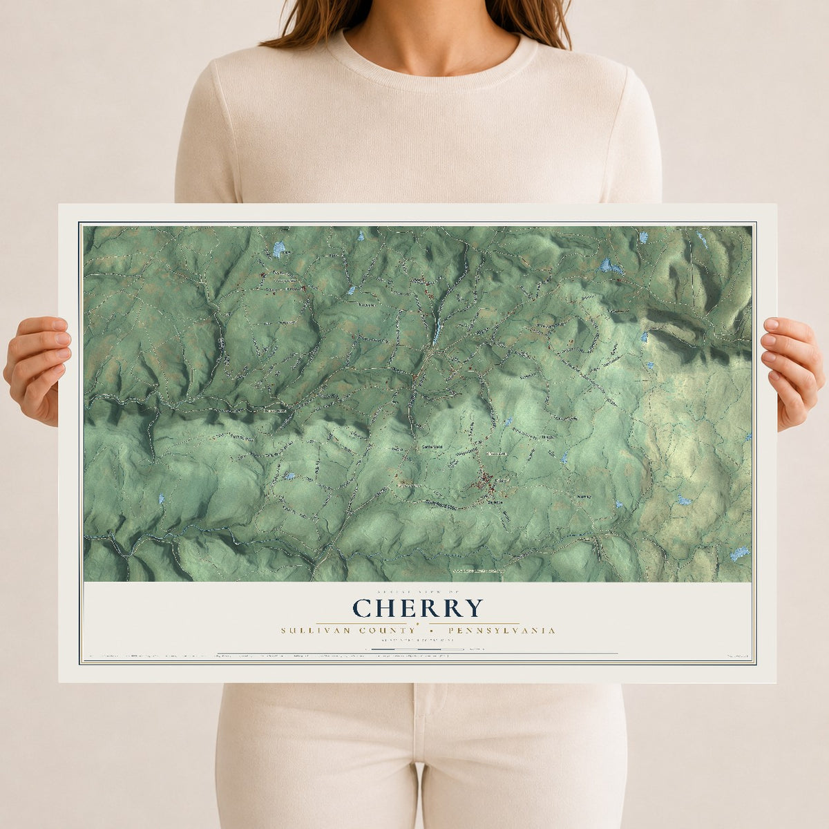 Map of Cherry, Sullivan County, Pennsylvania, 12 x 18 inch unframed archival matte print