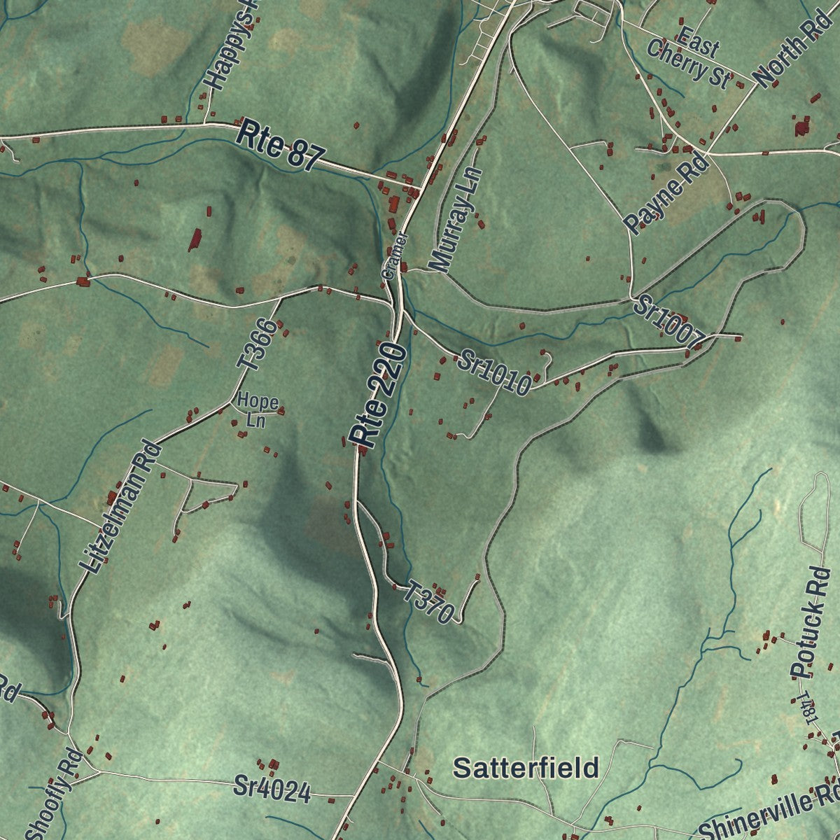 Close-up of the map of Cherry, Sullivan County, Pennsylvania print showing street and building detail