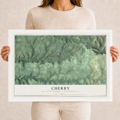 Map of Cherry, Sullivan County, Pennsylvania, 12 x 18 inch print in a white wood frame