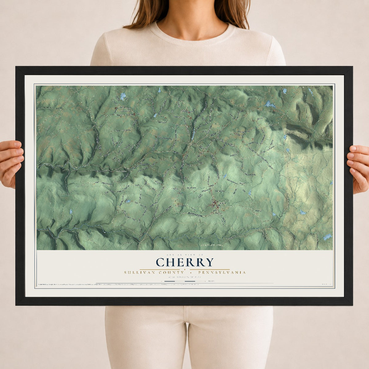 Map of Cherry, Sullivan County, Pennsylvania, 18 x 24 inch print in a black wood frame