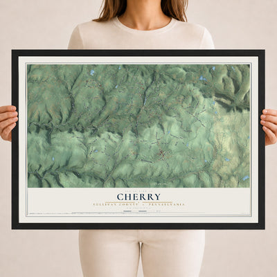 Map of Cherry, Sullivan County, Pennsylvania, 18 x 24 inch print in a black wood frame