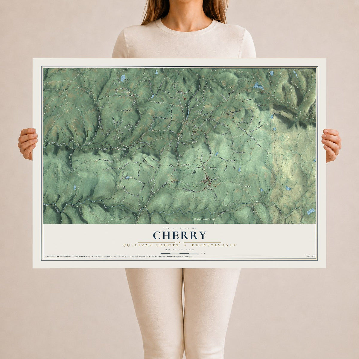 Map of Cherry, Sullivan County, Pennsylvania, 24 x 36 inch unframed archival matte print