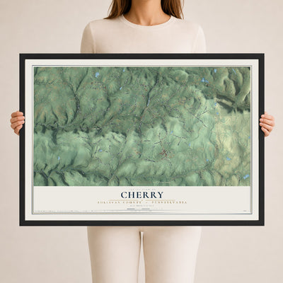 Map of Cherry, Sullivan County, Pennsylvania, 24 x 36 inch print in a black wood frame