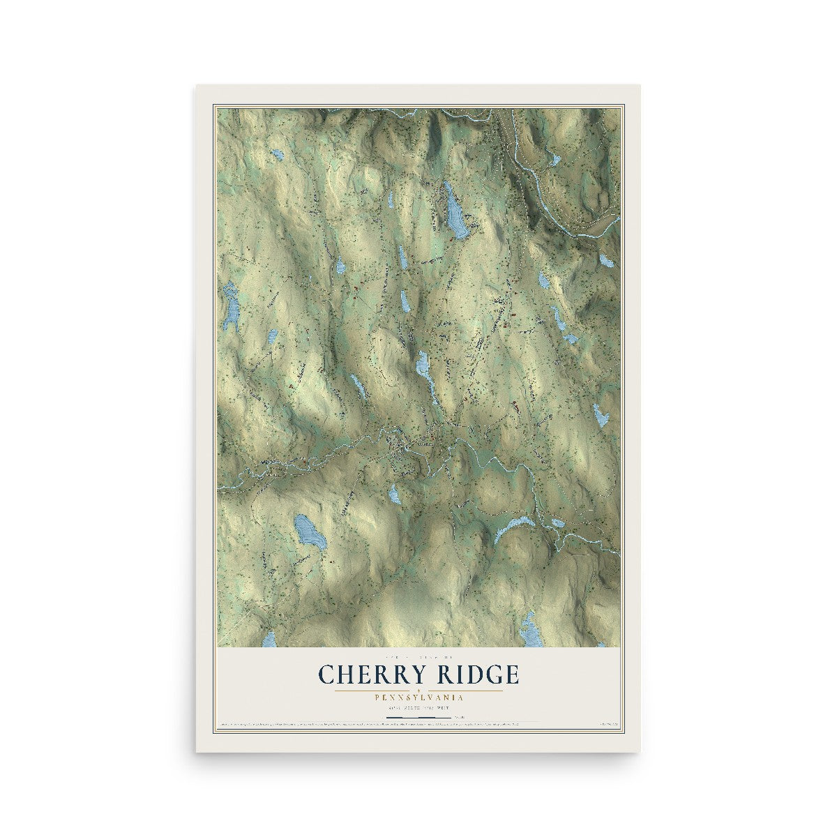 Map of Cherry Ridge, Pennsylvania, 12 x 18 inch unframed archival matte print