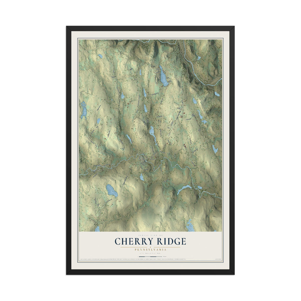 Map of Cherry Ridge, Pennsylvania, 12 x 18 inch print in a black wood frame