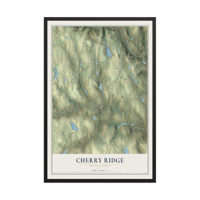 Map of Cherry Ridge, Pennsylvania, 12 x 18 inch print in a black wood frame