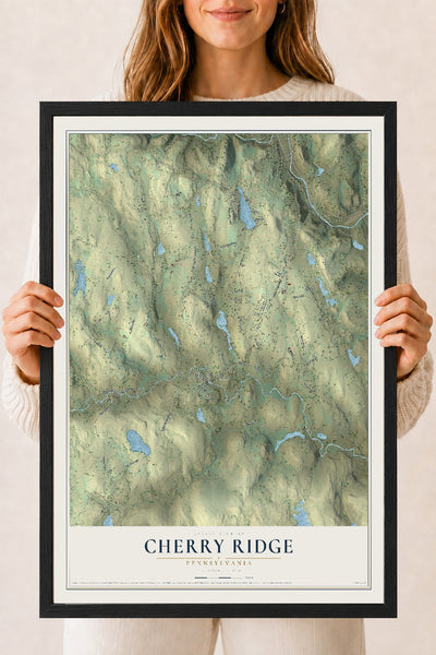 Map of Cherry Ridge, Pennsylvania, 18 x 24 inch print in a black wood frame