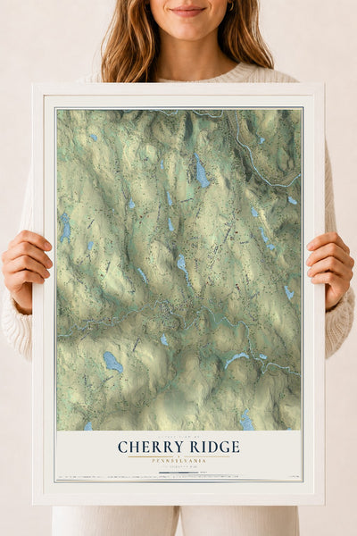 Map of Cherry Ridge, Pennsylvania, 18 x 24 inch print in a white wood frame