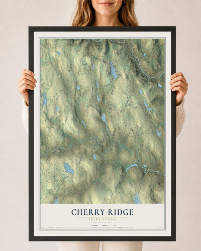 Map of Cherry Ridge, Pennsylvania, 24 x 36 inch print in a black wood frame