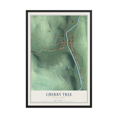 Map of Cherry Tree, Pennsylvania, 12 x 18 inch print in a black wood frame