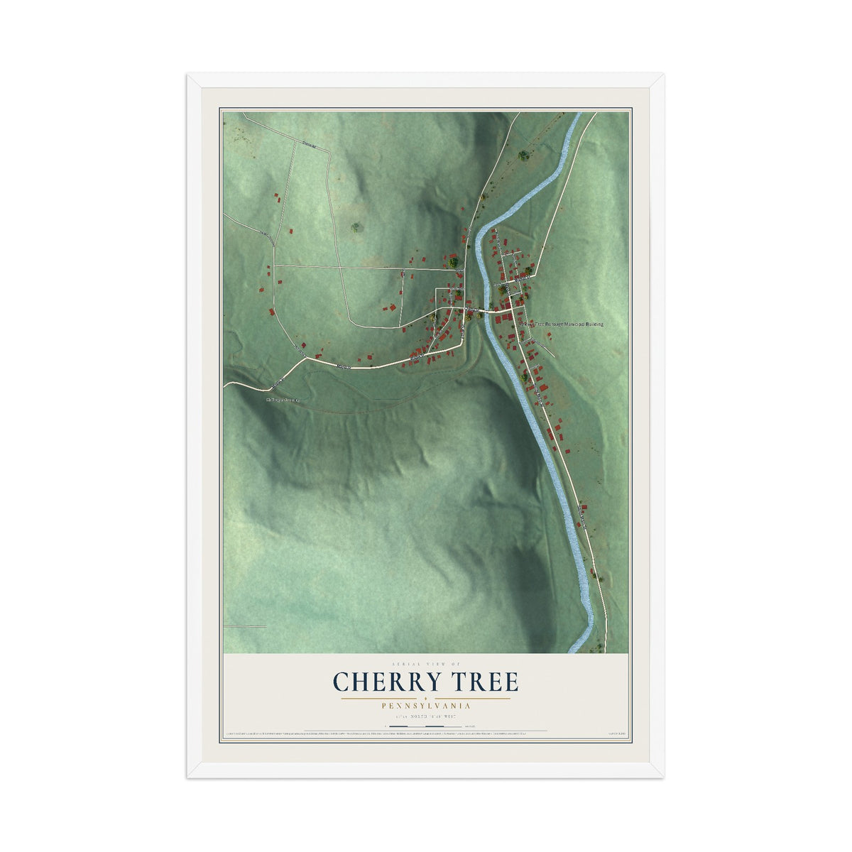 Map of Cherry Tree, Pennsylvania, 12 x 18 inch print in a white wood frame