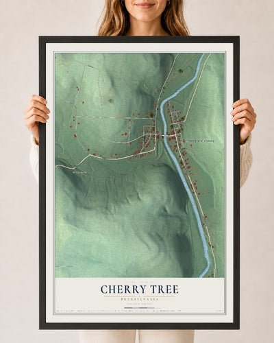Map of Cherry Tree, Pennsylvania, 24 x 36 inch print in a black wood frame